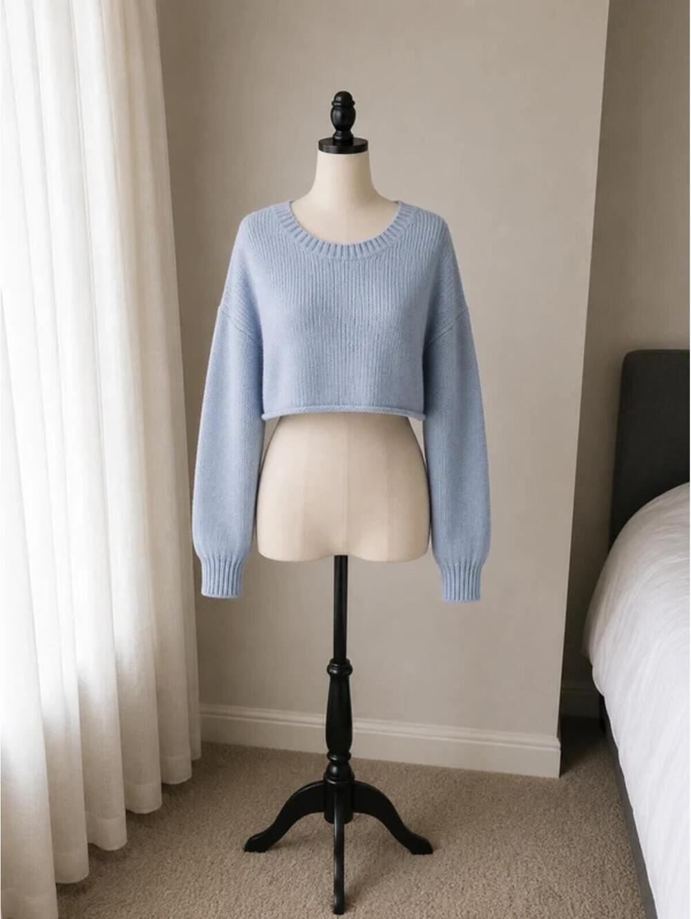 Polly Pastel Blue Cropped Knit Sweater Size S/M